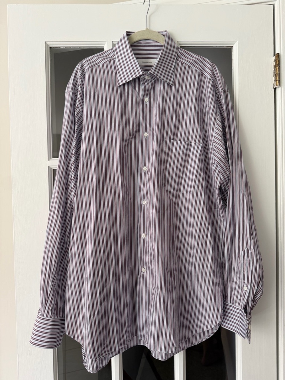 Ermenegildo Zegna Purple and White Striped Dress Shirt